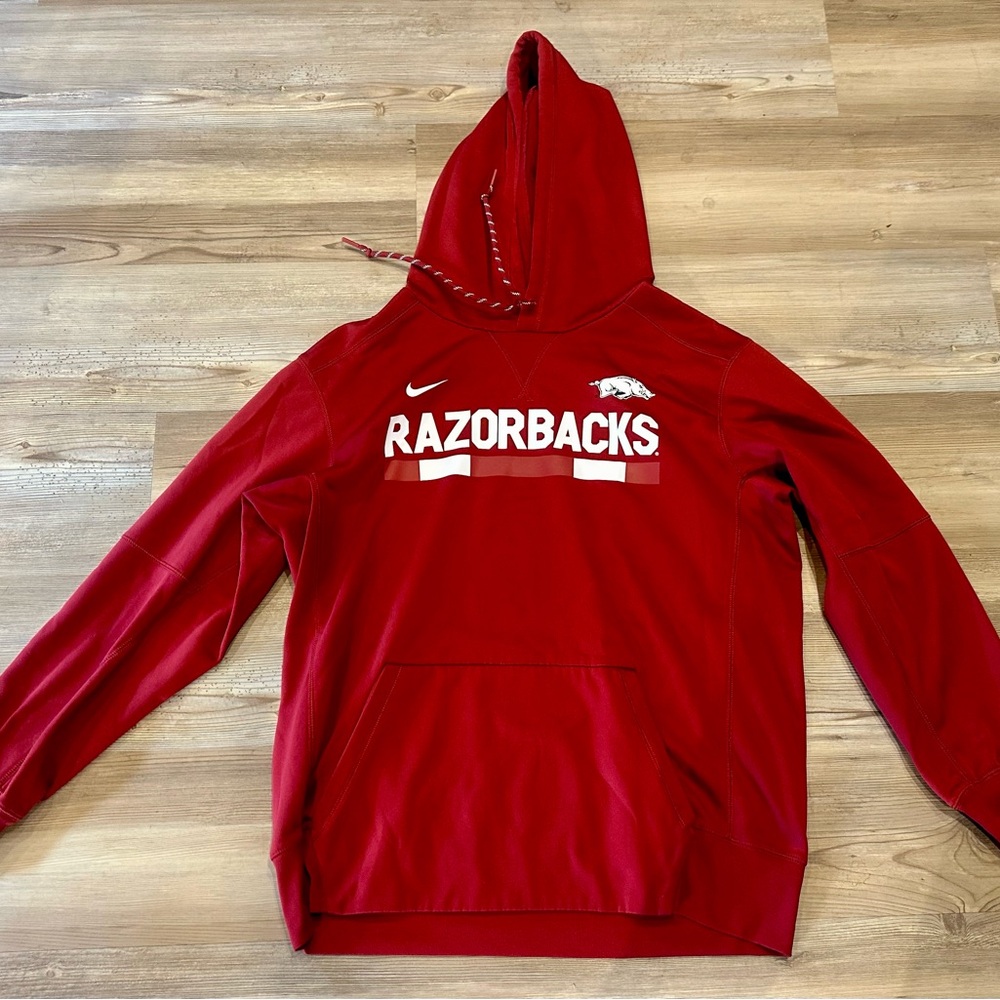 Mens Nike Dri Fit Arkansas Razorbacks Red White Hoodie Sweatshirt Sz L